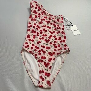 NWT Beth Richards Revolve Naomi Cherry One Piece One Shoulder Bathing Suit Small